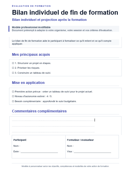Bilan individuel de fin de formation