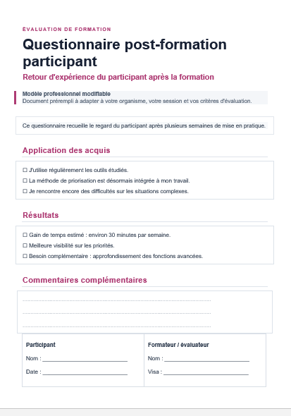 Questionnaire post-formation participant