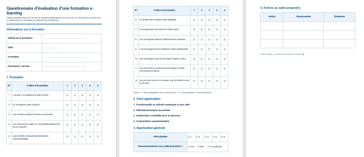 Questionnaire formation e-learning
