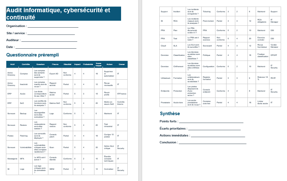 Questionnaire audit informatique
