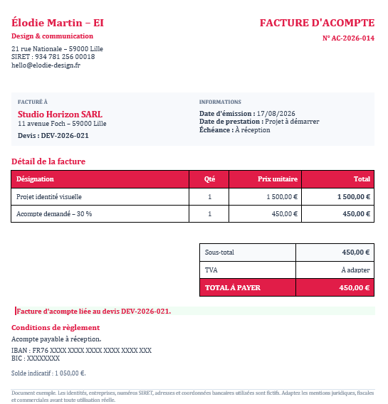 Facture d'acompte auto-entrepreneur