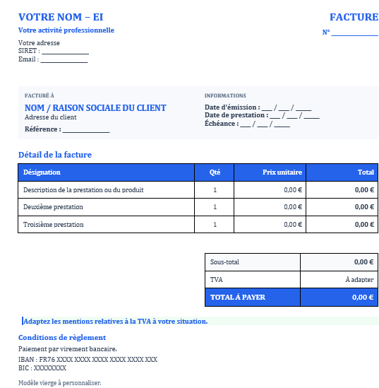 Facture auto-entrepreneur Word vierge