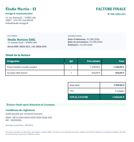 Facture finale avec acompte