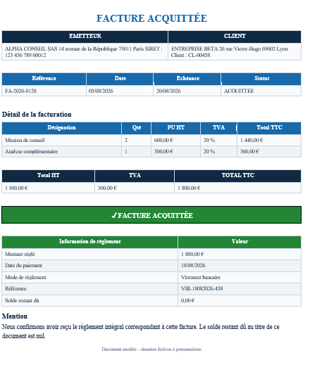 Facture acquittée professionnelle