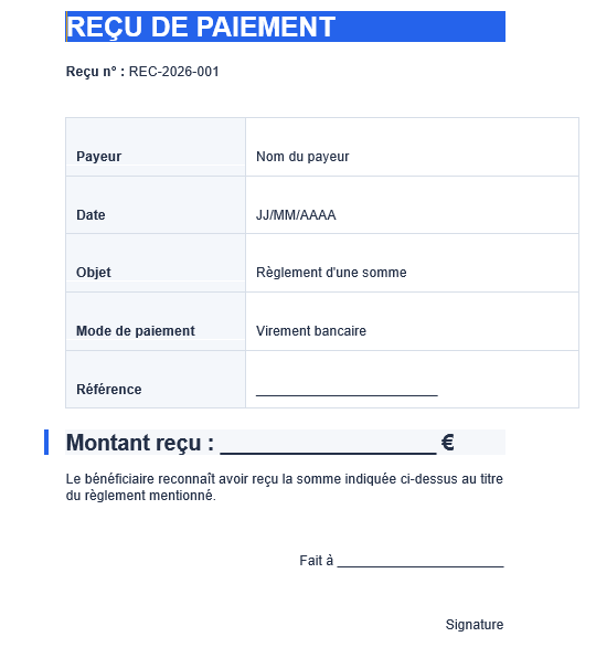Reçu de paiement simple
