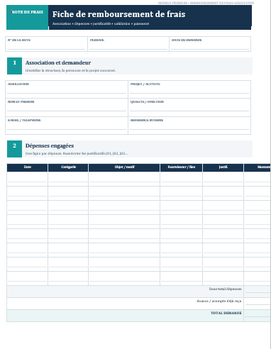 fiche de remboursement de frais association