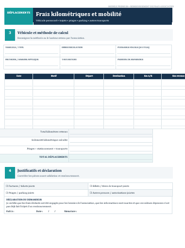 Fiche de remboursement de frais kilométriques association