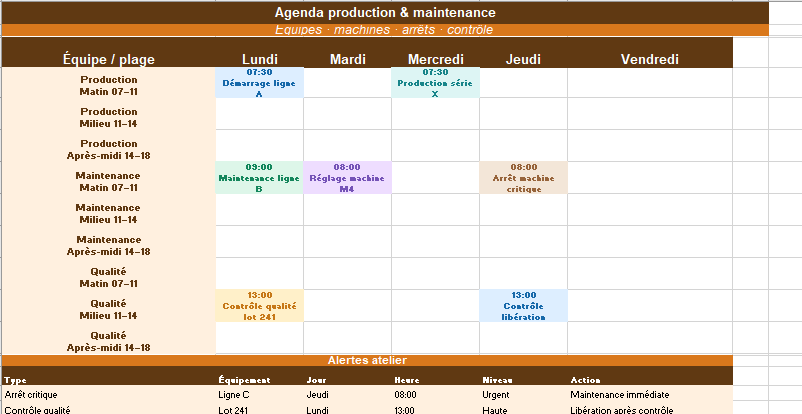  agendas partagé  Excel  