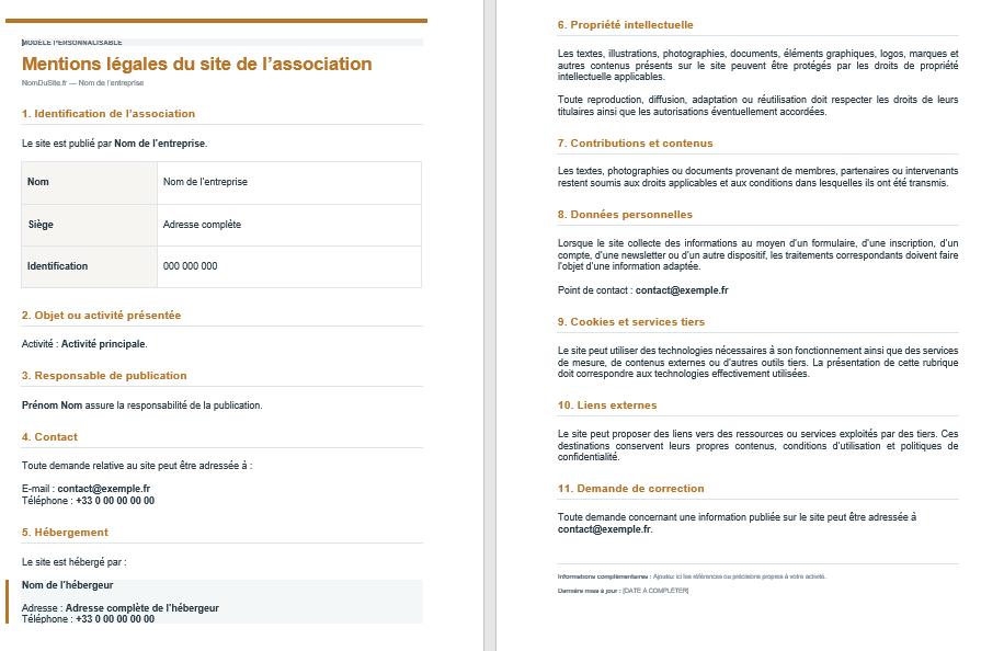 Mentions légales site internet Association 