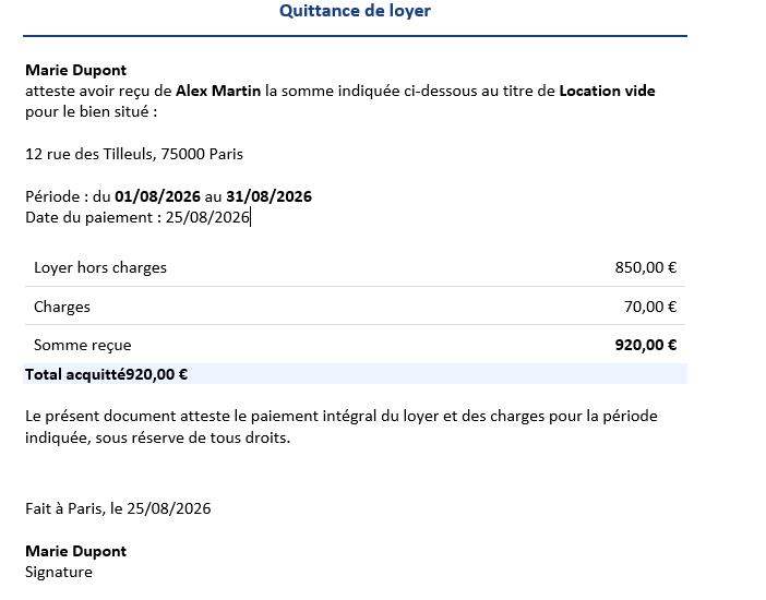 Quittance de loyer