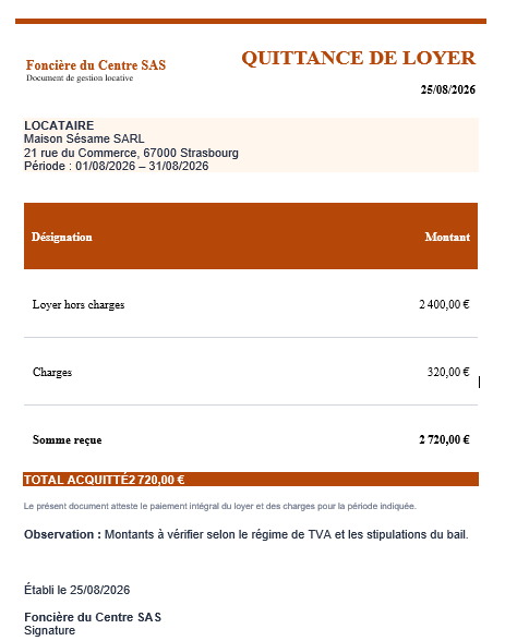 Quittance de loyer