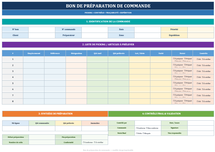 Bon de préparation de commande Word à imprimer

